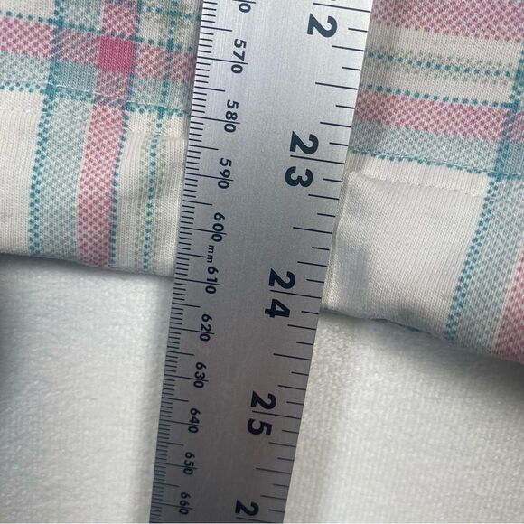 Joules Plaid Pink White Teal Long Sleeve Stand Up Collar 1/4 Button Up Size 8 - Picture 14 of 15